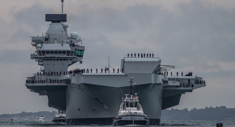 Bow of aircraft carrier Queen Elizabeth while sailing